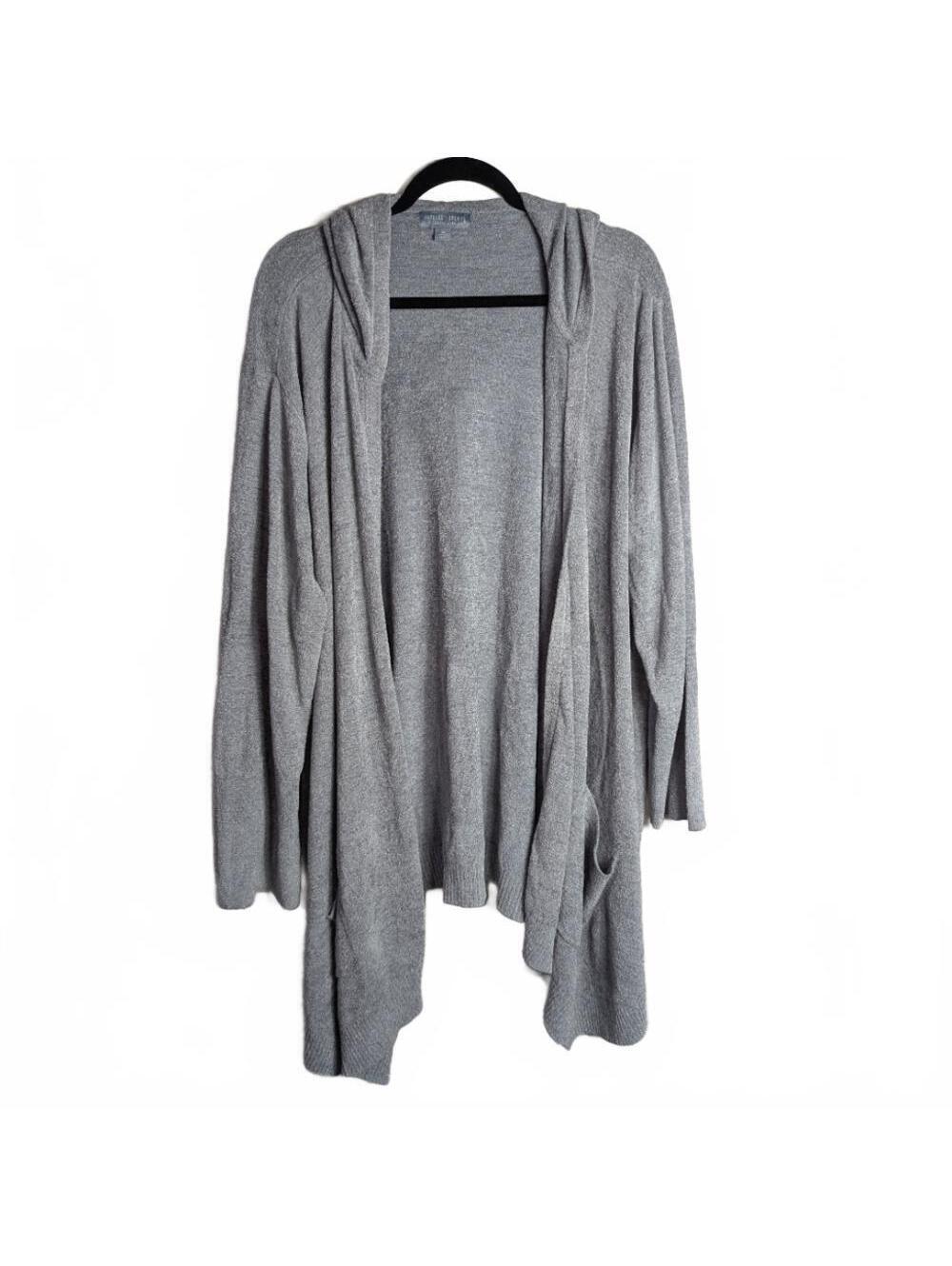 Barefoot Dreams CozyChic Ultra Lite Knit Hooded Cardigan Sweater Gray Women's 2X
